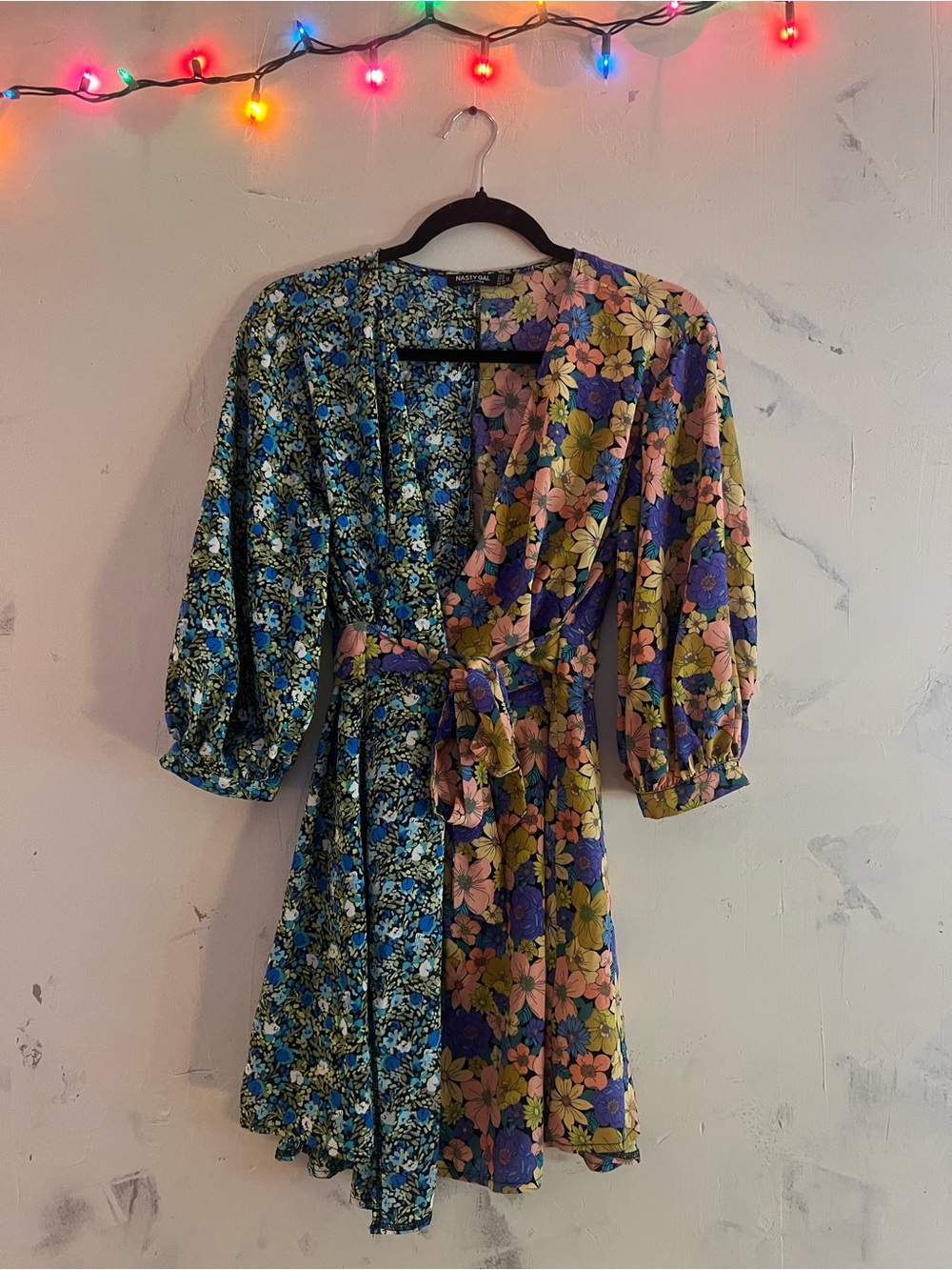 Nasty Gal Patchwork Floral Wrap Mini Dress